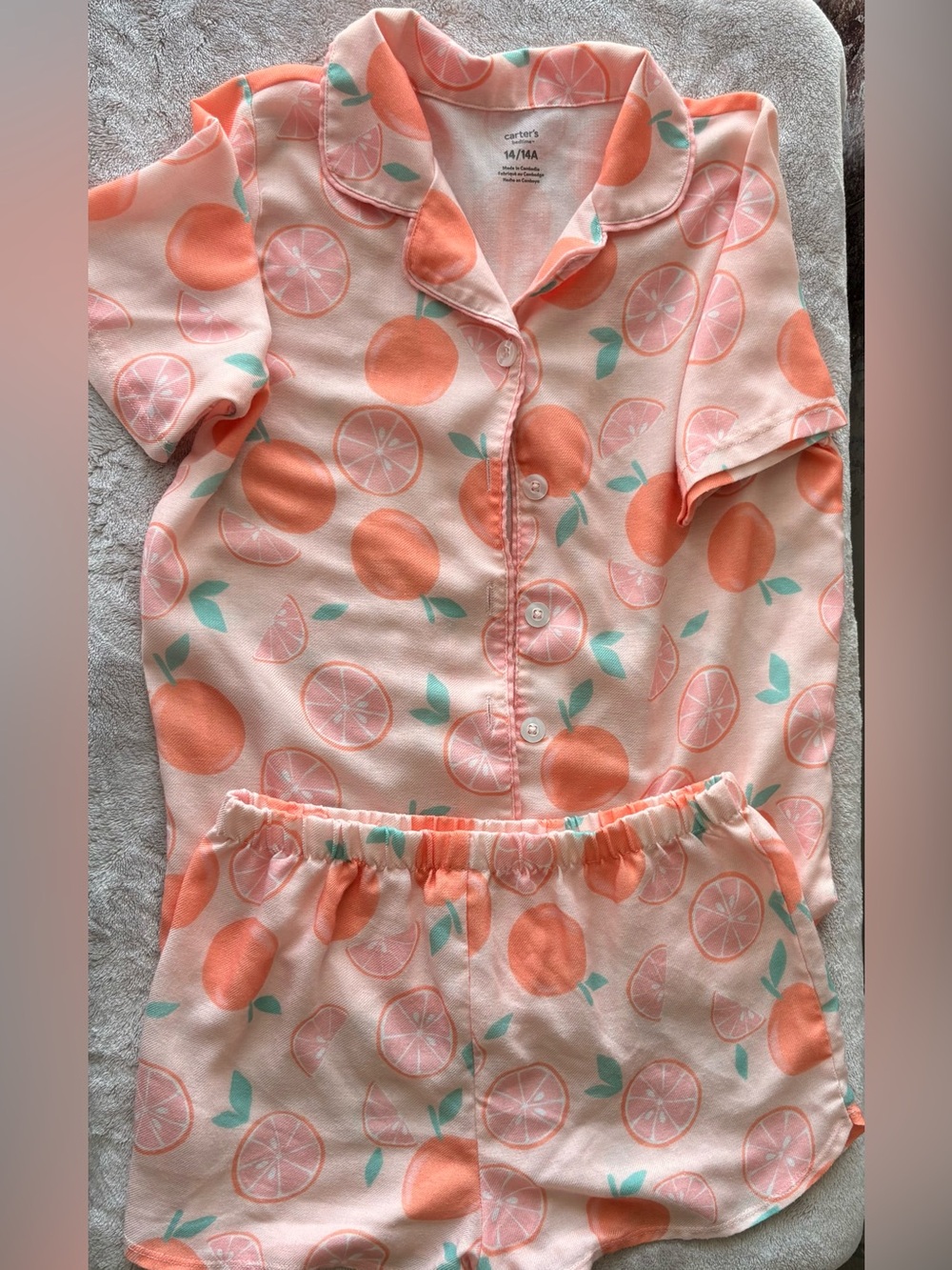 Carter's Peach and Mint Fruit Print Short-Sleeve Pajama Set
